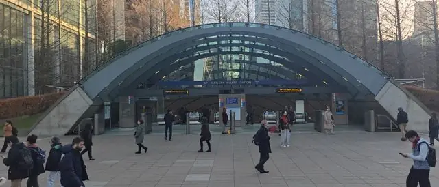A busy day outside Canary Wharf station in London.