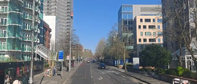 A London street on a sunny day.
