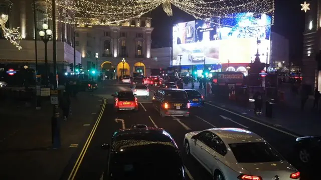Explore the bustling nightlife and festive decorations in Central London.